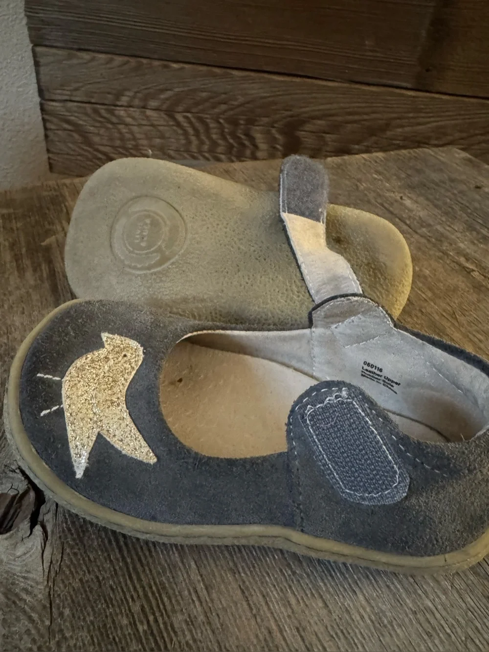 Livie & Luca Kids Navy Mary Jane Shoes with Gold Glitter Bird